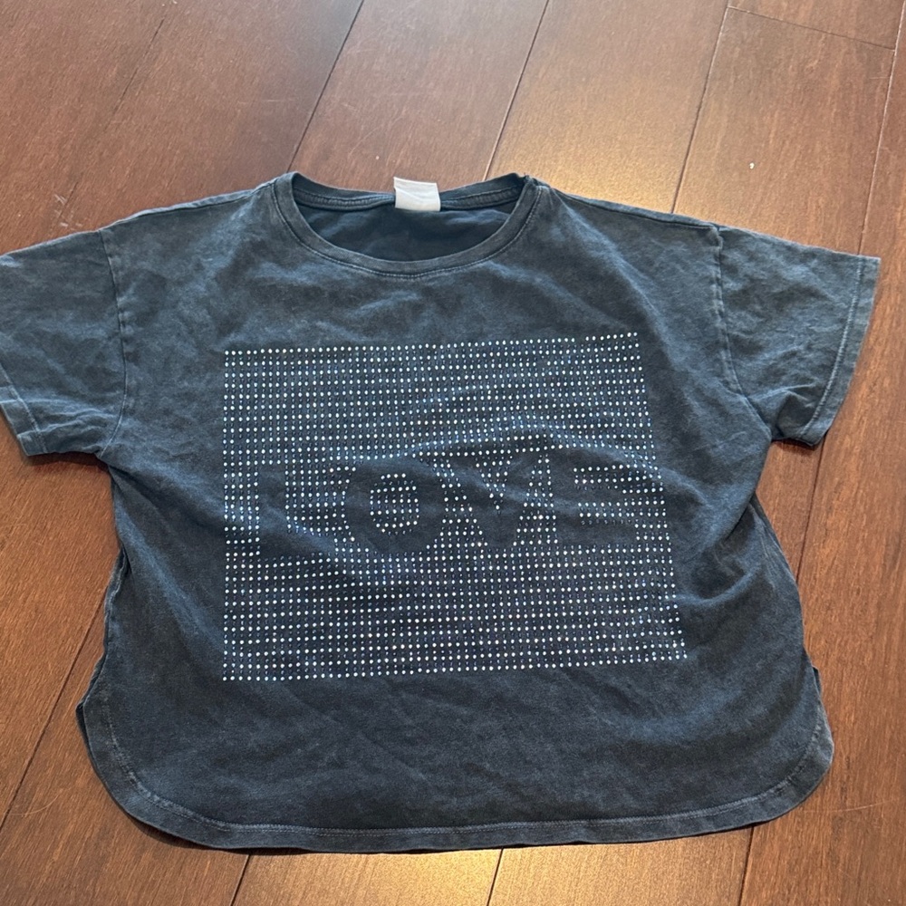 Zara Girls Kids Love Graphic T-Shirt - Black